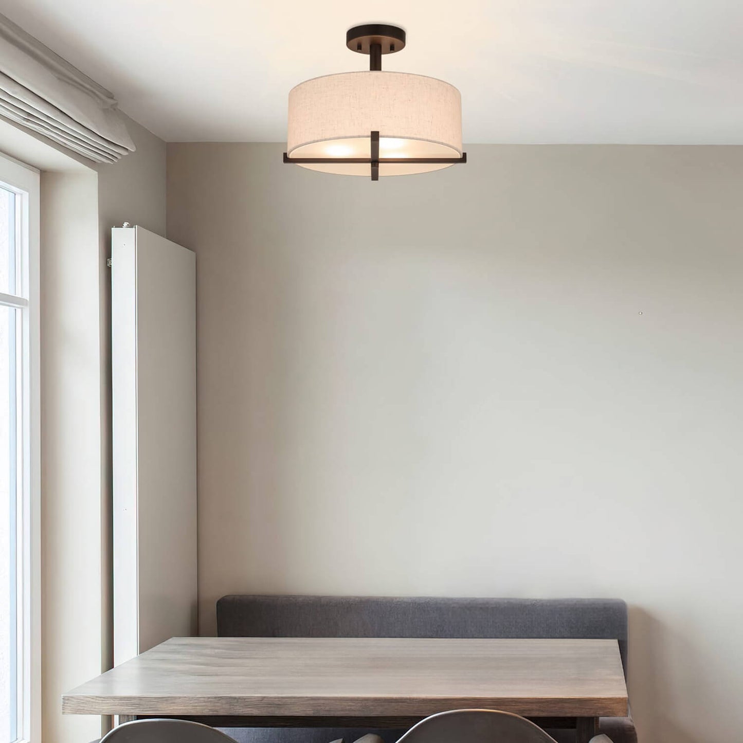 14 inch Modern Fabric Drum Ceiling Light - 3-Light Semi Flush Mount XB-SF1292-DB
