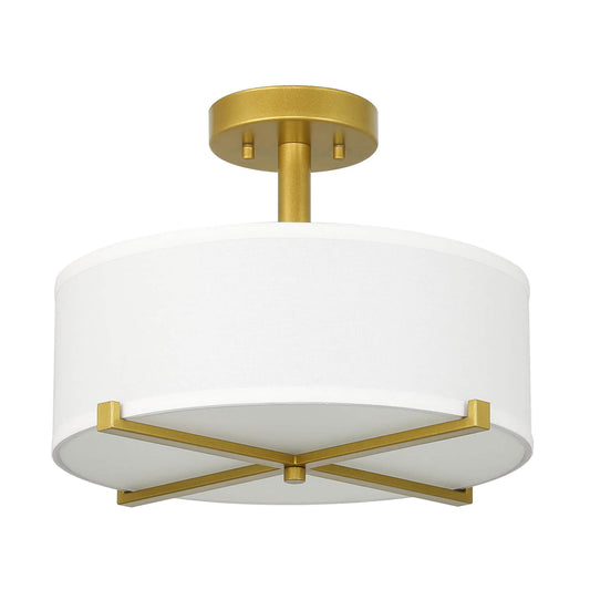 14 inch Gold 3-Light Drum Semi Flush Mount Ceiling Light with Fabric Shade XB-SF1292-GB