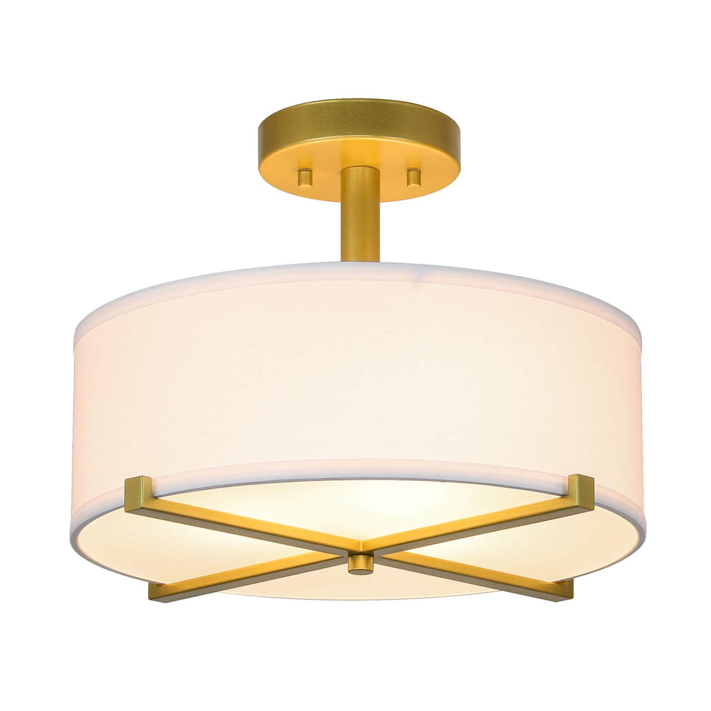 14 inch Gold 3-Light Drum Semi Flush Mount Ceiling Light with Fabric Shade XB-SF1292-GB