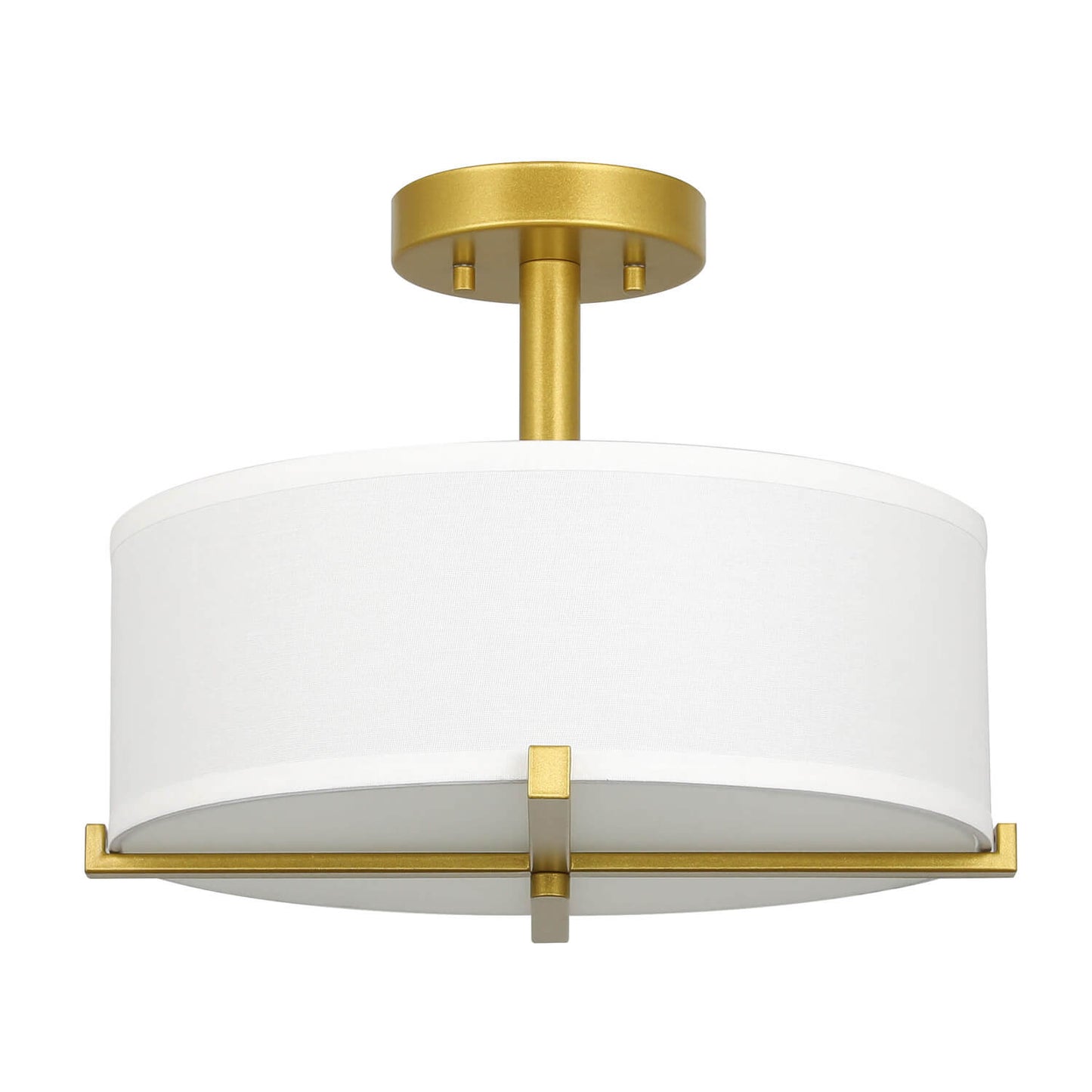 14 inch Gold 3-Light Drum Semi Flush Mount Ceiling Light with Fabric Shade XB-SF1292-GB