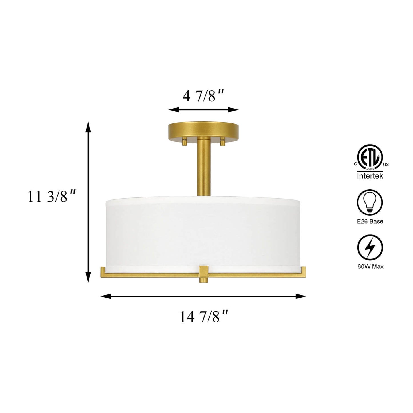 14 inch Gold 3-Light Drum Semi Flush Mount Ceiling Light with Fabric Shade XB-SF1292-GB