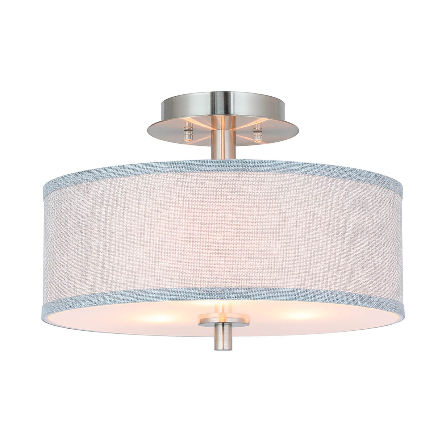 14 inch Modern 3-Light Brushed Nickel Flush Mount with Linen Drum Shade XB-SF1303-BN