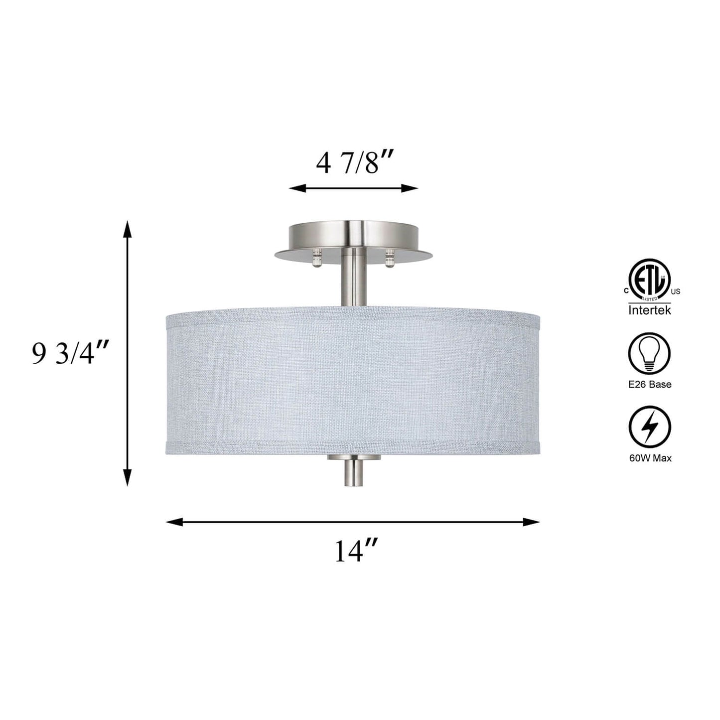 14 inch Modern 3-Light Brushed Nickel Flush Mount with Linen Drum Shade XB-SF1303-BN