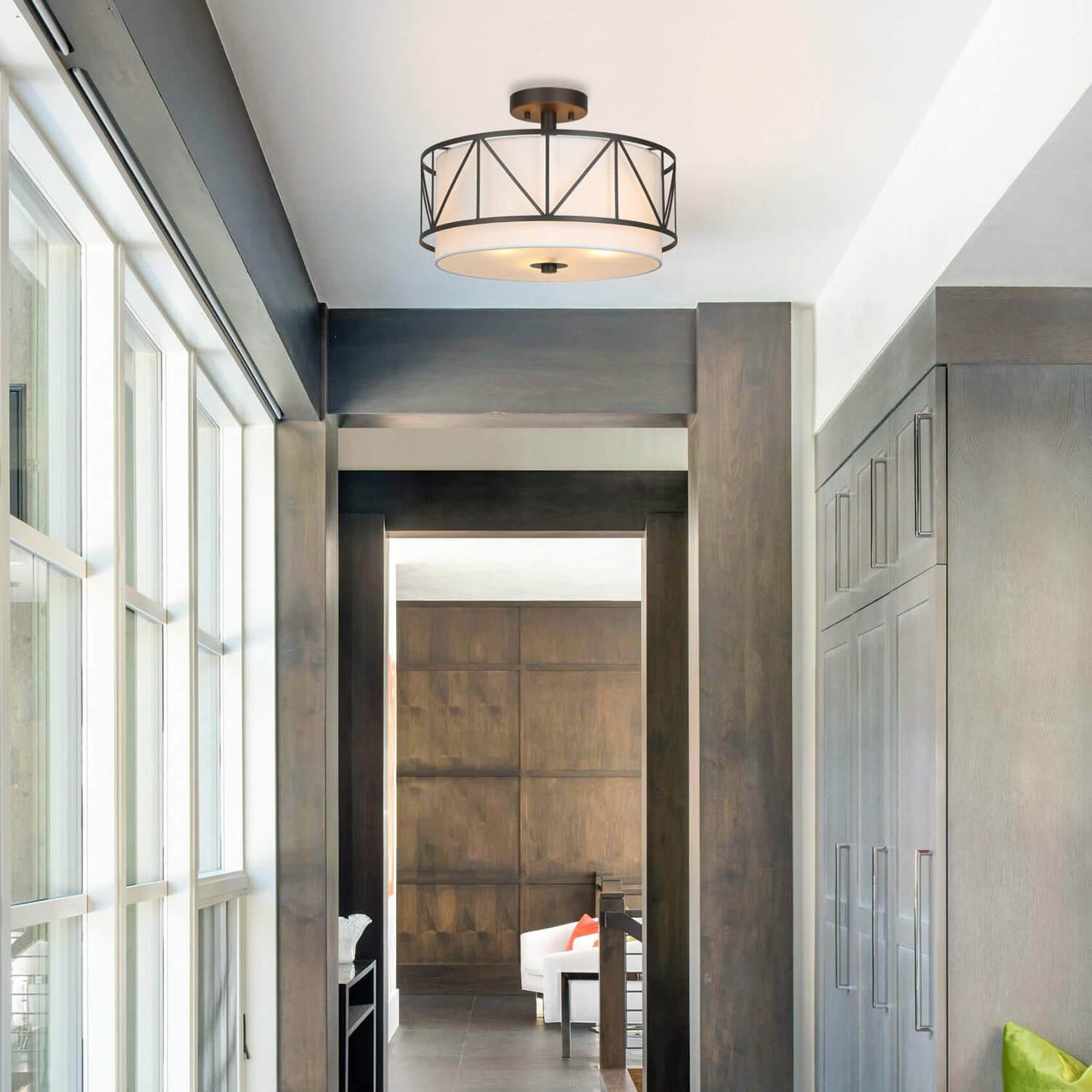 16 inch Modern Metal Cage Drum Ceiling Light XB-SF330-DB