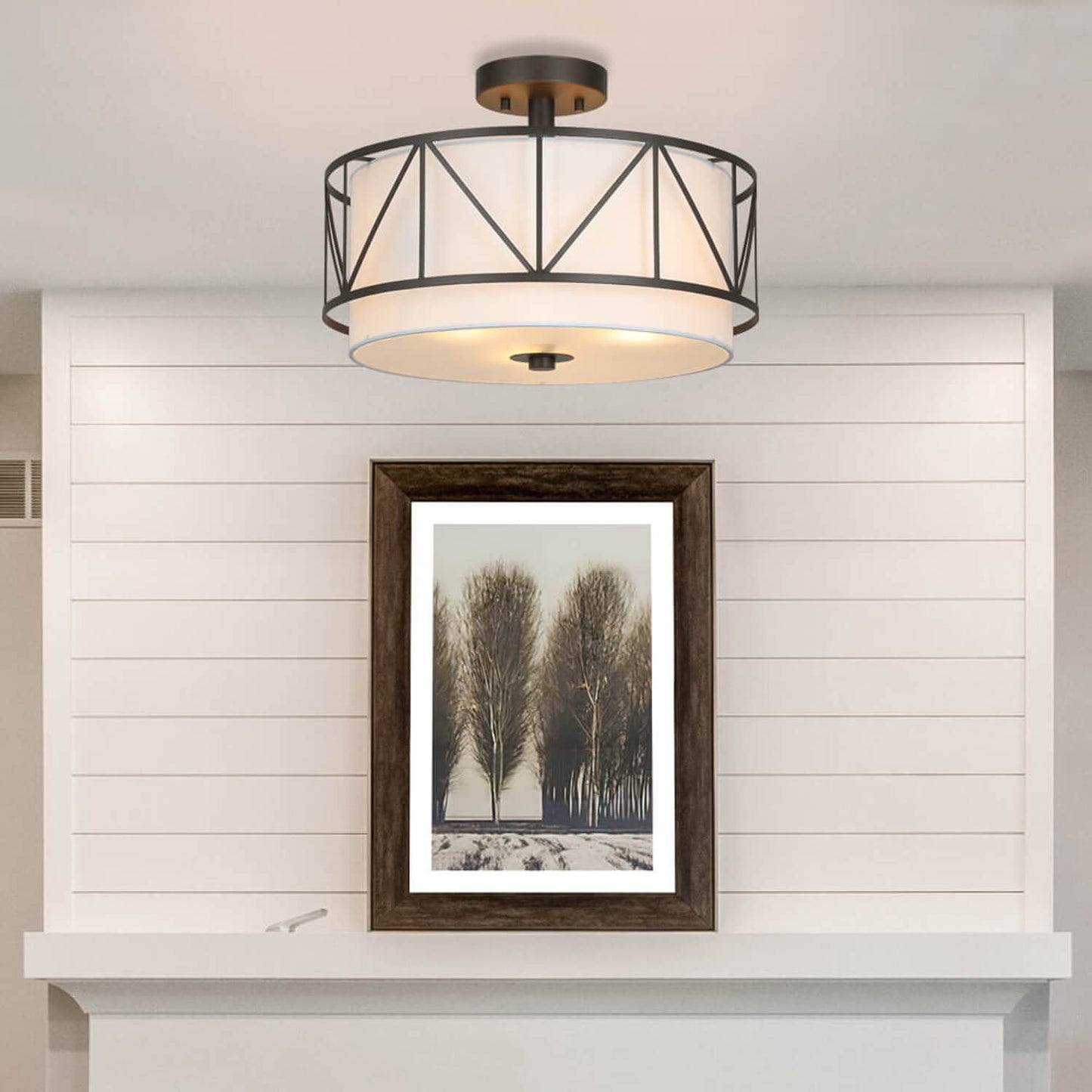 16 inch Modern Metal Cage Drum Ceiling Light XB-SF330-DB