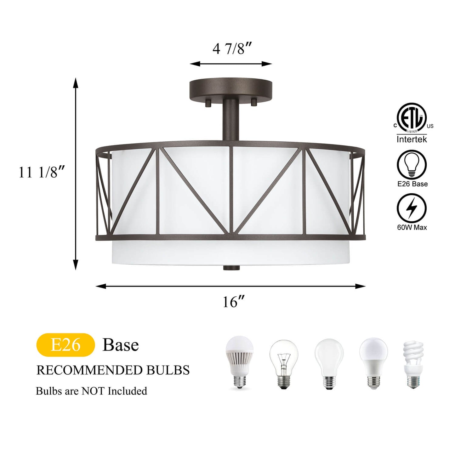16 inch Modern Metal Cage Drum Ceiling Light XB-SF330-DB