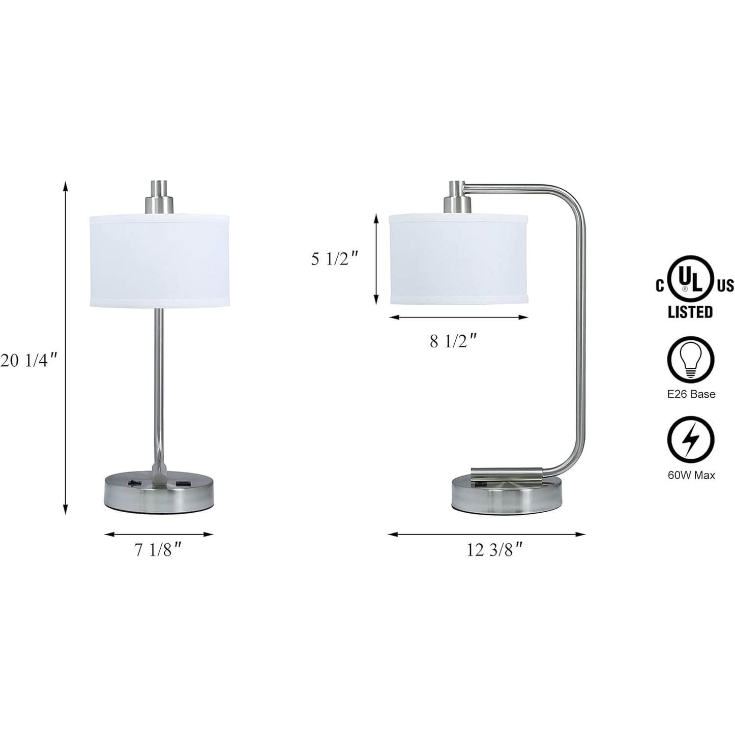 Modern Brushed Nickel Table Lamp with USB Port XB-TL1226-BN