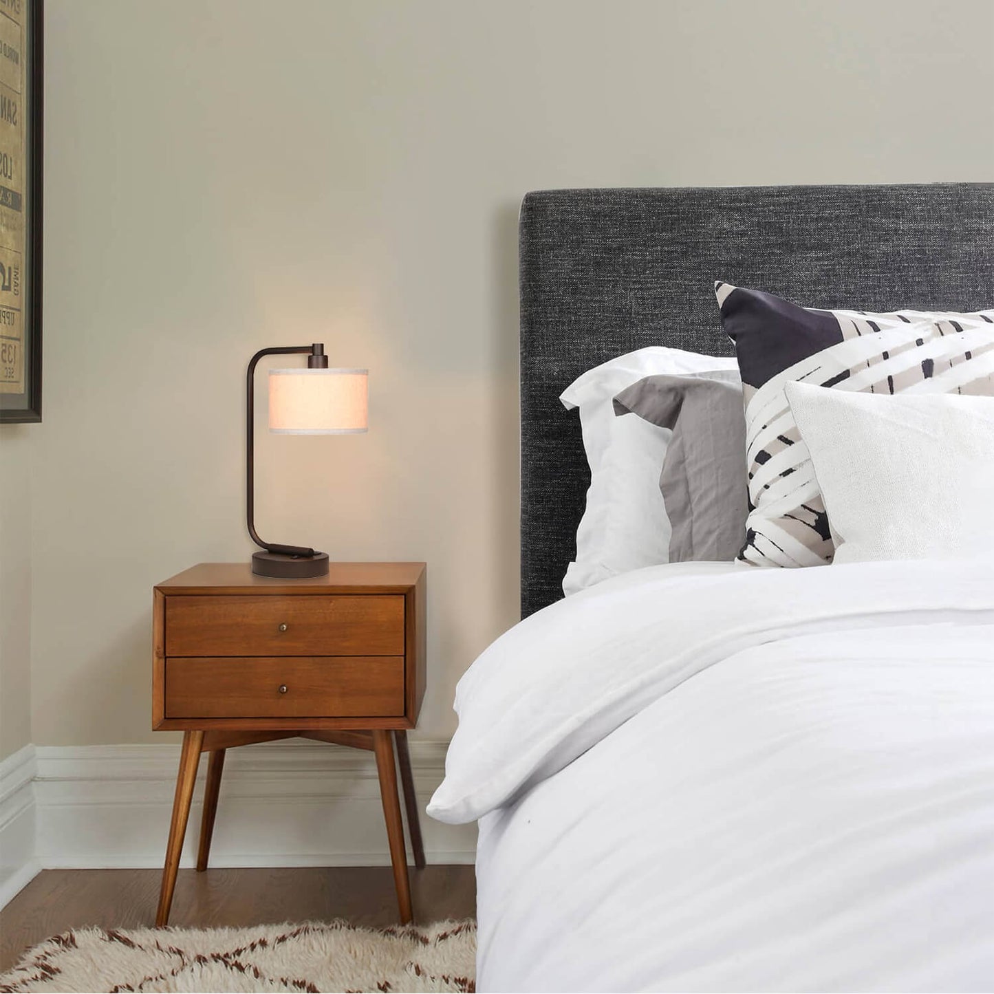 Bronze Table Lamp with USB Charging Port and Fabric Shade XB-TL1226-DB