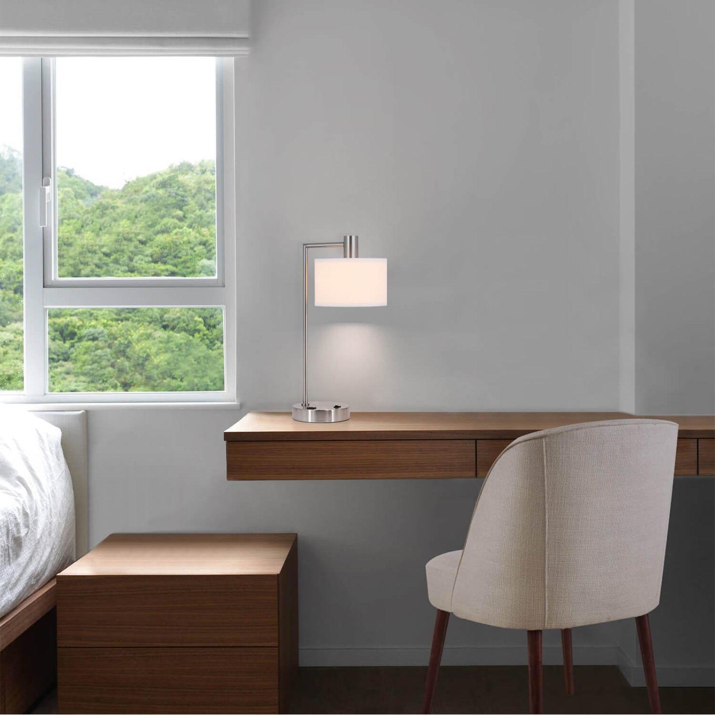 Modern USB Desk Lamp with Fabric Shade XB-TL1230-BN