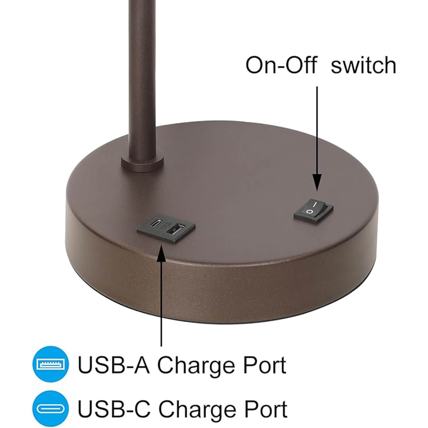 Table Lamp with USB Port, Fabric Drum Shade, Dark Bronze Finish, On/Off Switch XB-TL1230-DB