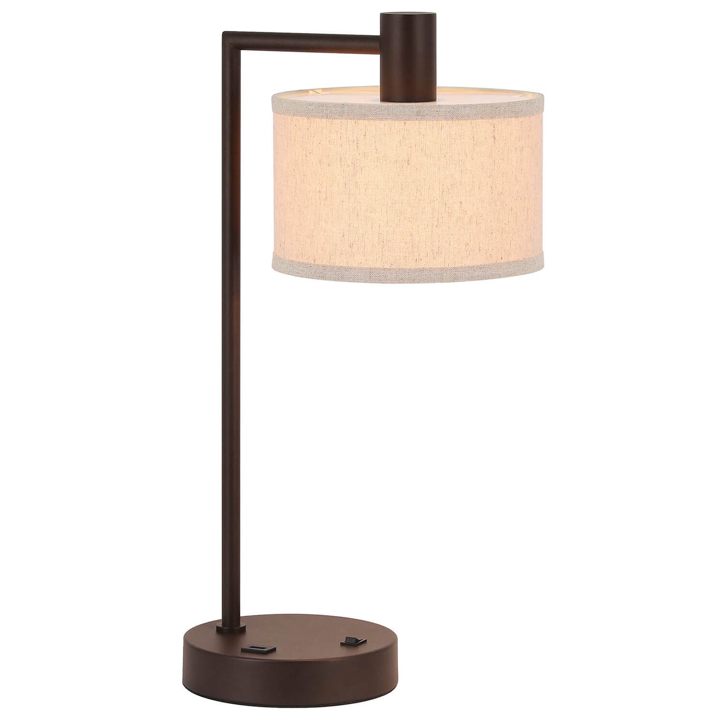 Table Lamp with USB Port, Fabric Drum Shade, Dark Bronze Finish, On/Off Switch XB-TL1230-DB