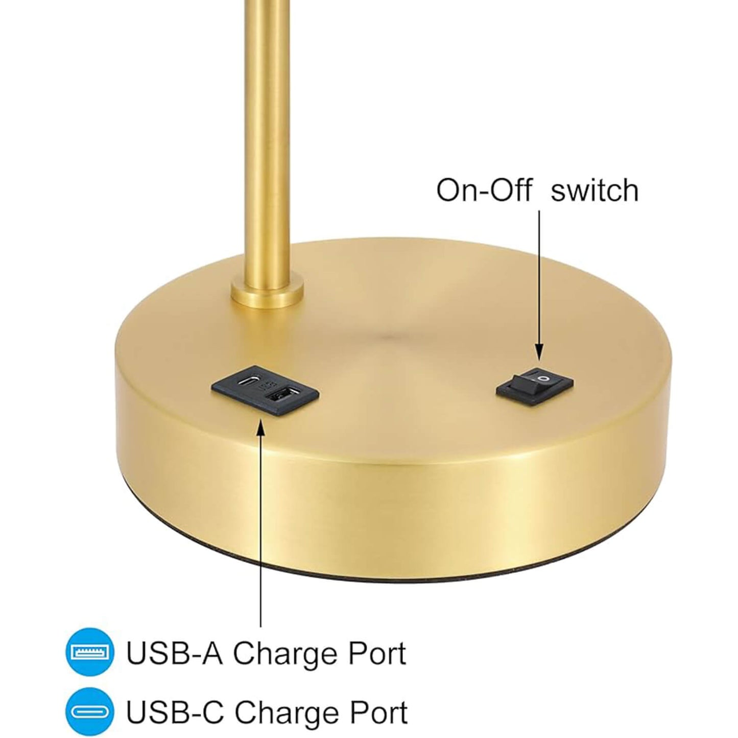 Table Lamp with USB Port, Fabric Shade, Satin Brass, Bedside Desk Lamp for Bedroom XB-TL1230-SB