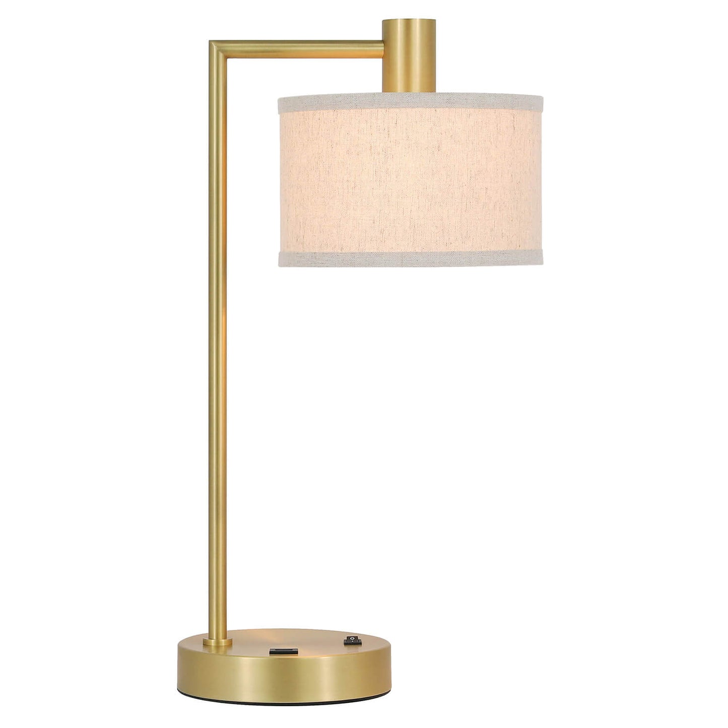 Table Lamp with USB Port, Fabric Shade, Satin Brass, Bedside Desk Lamp for Bedroom XB-TL1230-SB