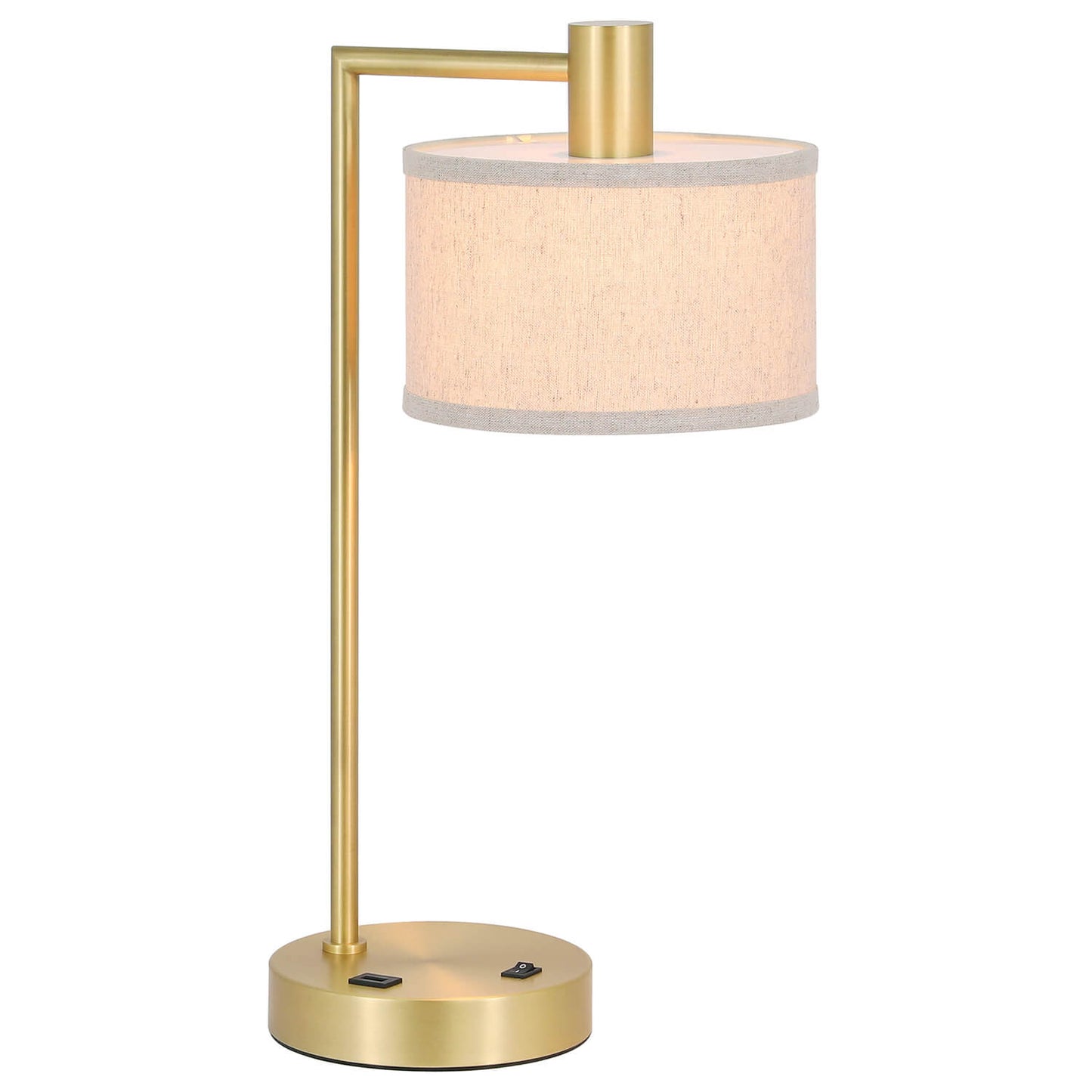 Table Lamp with USB Port, Fabric Shade, Satin Brass, Bedside Desk Lamp for Bedroom XB-TL1230-SB