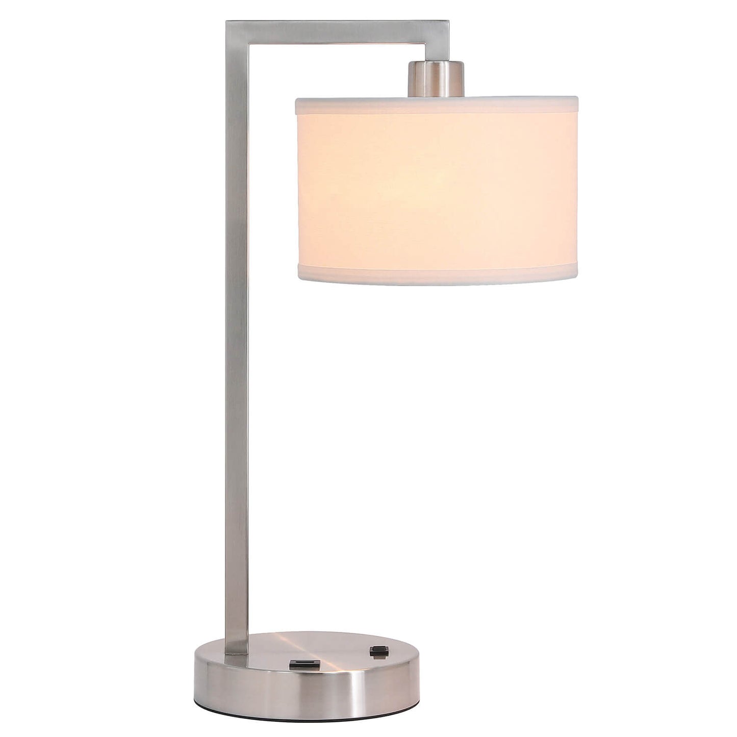 Table Lamp with USB Port, Brushed Nickel, White Fabric Shade, Desk Light for Bedroom XB-TL1231-BN