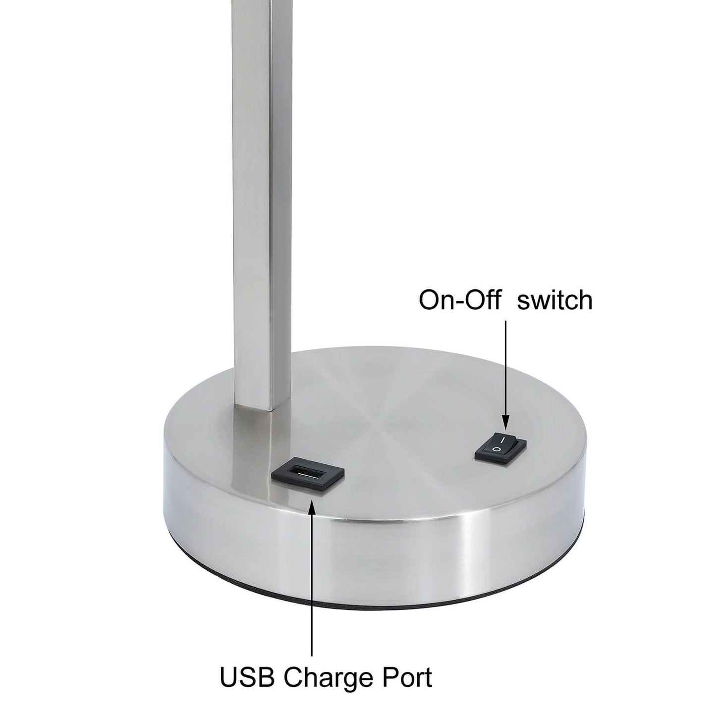Table Lamp with USB Port, Brushed Nickel, White Fabric Shade, Desk Light for Bedroom XB-TL1231-BN