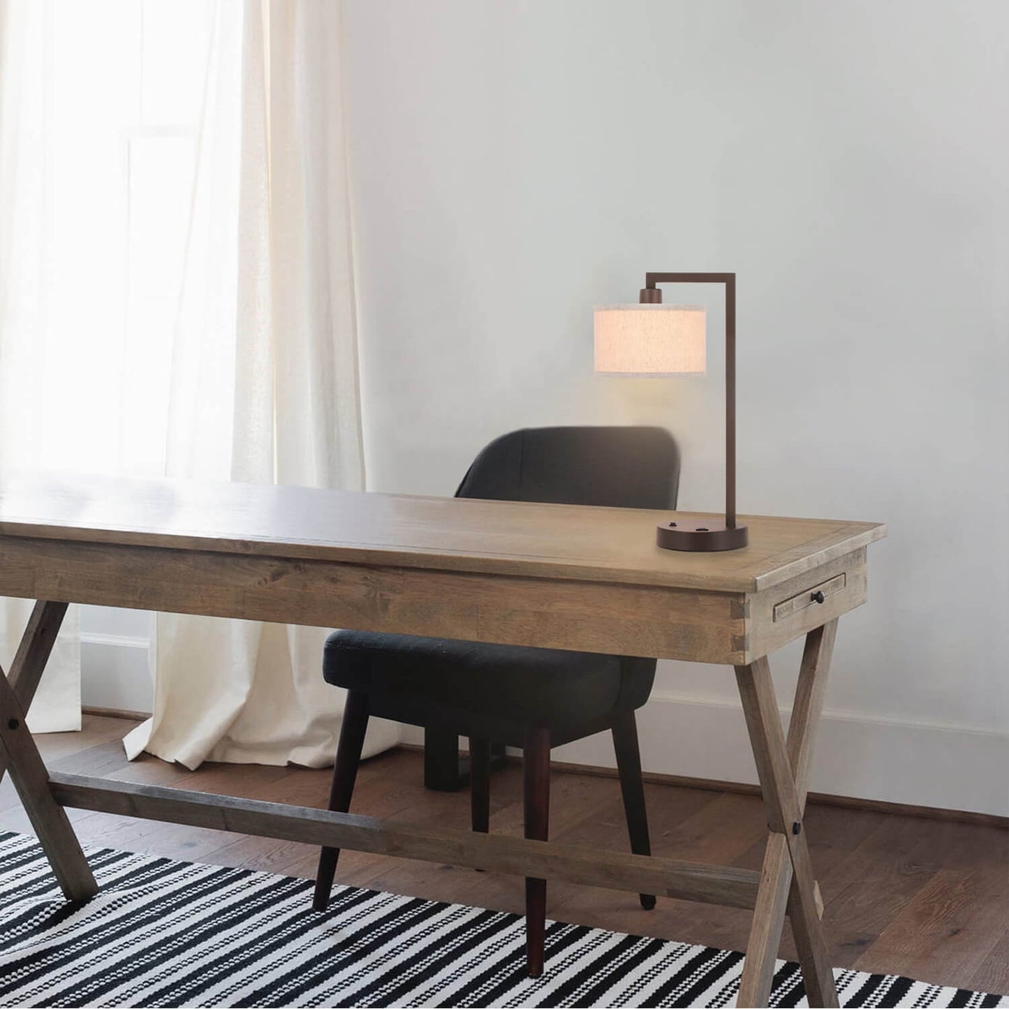 Modern Dark Bronze Table Lamp with USB for Bedroom Living Room XB-TL1231-DB