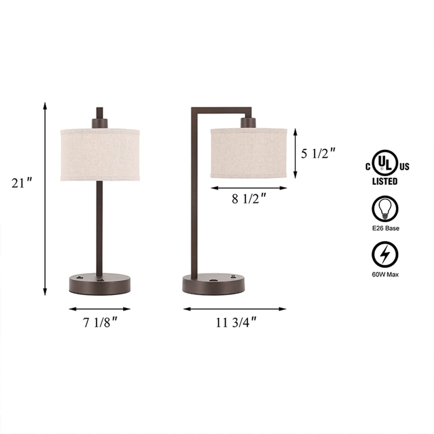 Modern Dark Bronze Table Lamp with USB for Bedroom Living Room XB-TL1231-DB