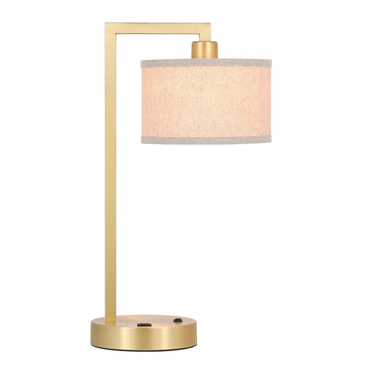 Modern Satin Brass Desk Lamp with USB & Fabric Shade XB-TL1231-SB