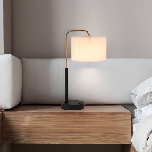 Modern Bedside Lamp with USB & Drum Shade in Brushed Nickel XB-TL257-BN
