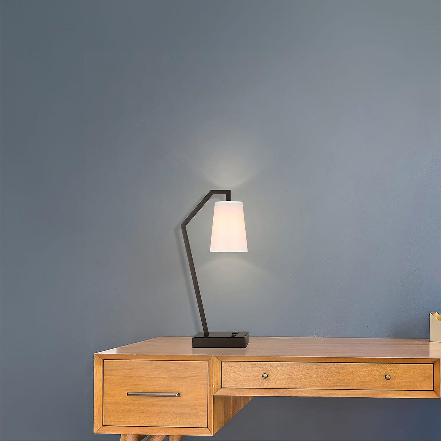 Modern Bronze USB Table Lamp with Fabric Shade for Bedroom & Office XB-TL290-DB