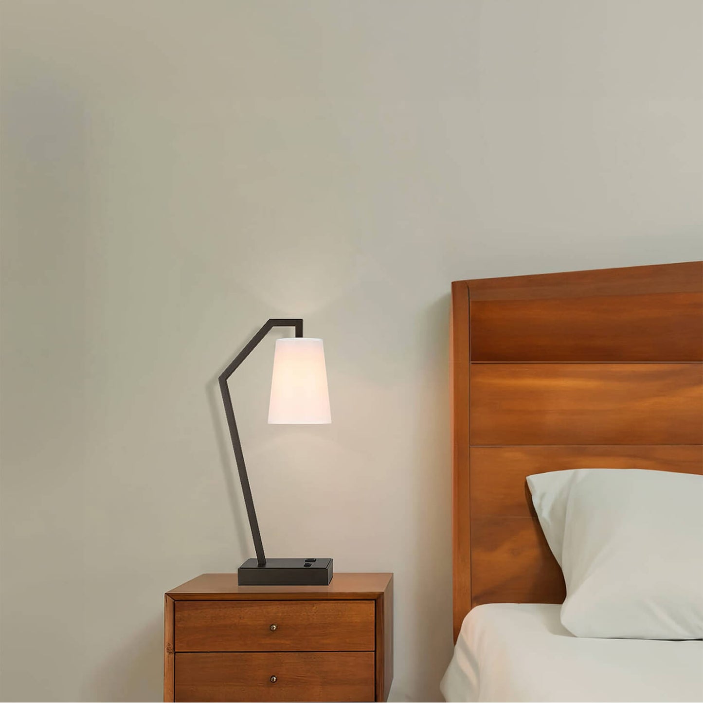 Modern Bronze USB Table Lamp with Fabric Shade for Bedroom & Office XB-TL290-DB
