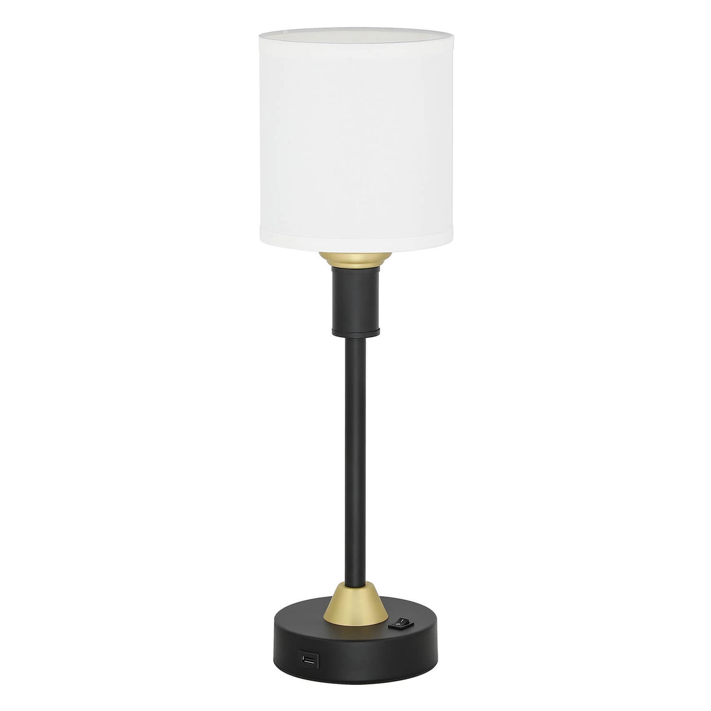 Mid Century Modern Table Lamp with USB Port, Fabric Shade, Black & Gold (2 Pack) XB-TL291-MB