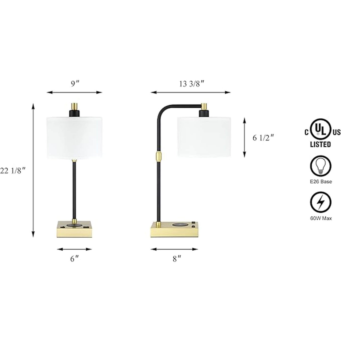 Black Brass Desk Lamp with Switch and Charger XB-TL300-SB
