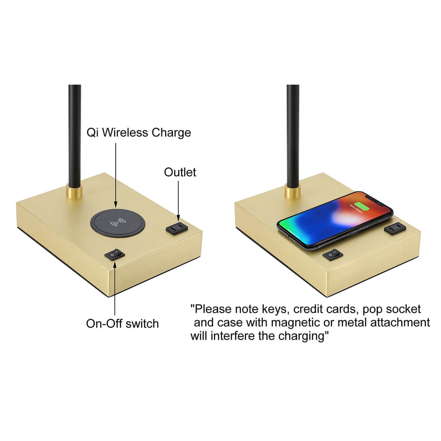 Black Brass Desk Lamp with Switch and Charger XB-TL300-SB