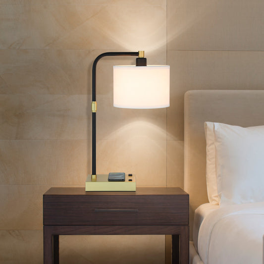 Black Brass Desk Lamp with Switch and Charger XB-TL300-SB