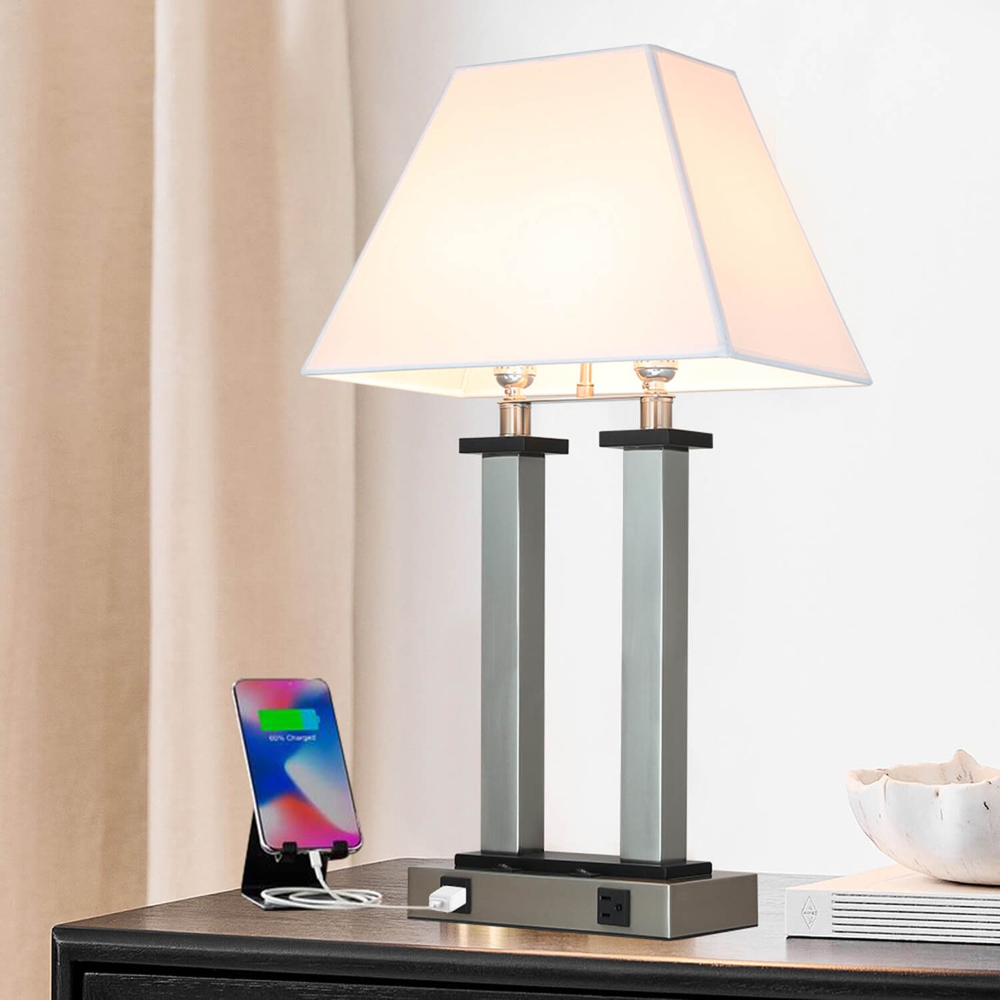 Modern Fabric Shade Designer Desk Lamp Quality Hotel Living Room Light Luxury Bedside Table Lamps for Guest Room Bedroom XB-TL555-BN