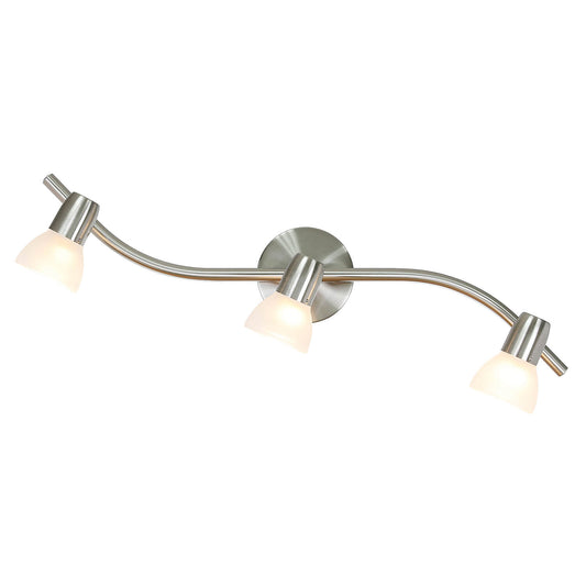 Track Light Fixture, 3-Light Wave Bar, Brushed Nickel with Frosted Glass Shades XB-TR1223-3-BN