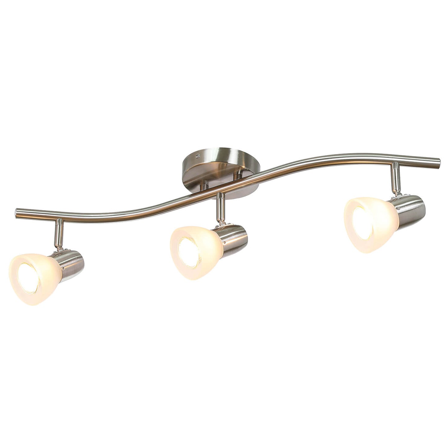 Track Light Fixture, 3-Light Wave Bar, Brushed Nickel with Frosted Glass Shades XB-TR1223-3-BN