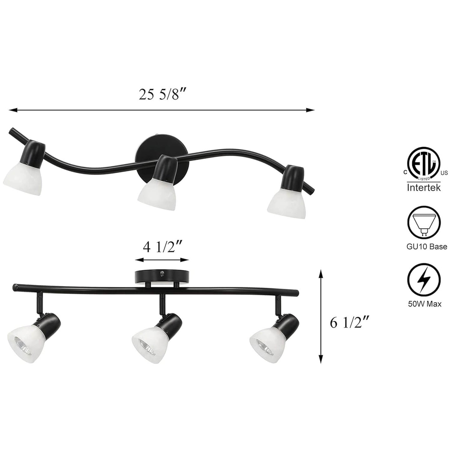 Track Lighting, 3 Light Modern Black Curved Kitchen Track Ceiling Light Fixtures XB-TR1223-3-MBK