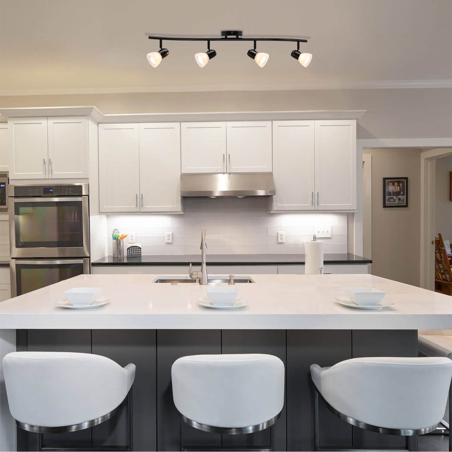 Track Lighting, 4 Light Modern Black Curved Kitchen Track Ceiling Light Fixtures XB-TR1223-4-MBK
