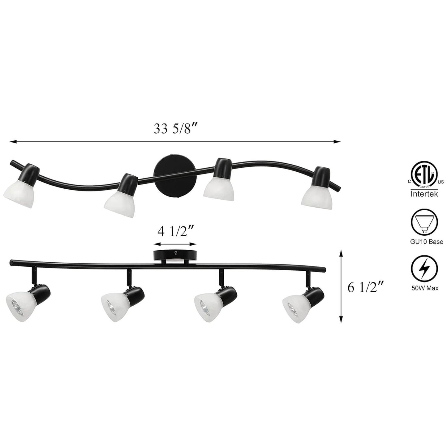 Track Lighting, 4 Light Modern Black Curved Kitchen Track Ceiling Light Fixtures XB-TR1223-4-MBK