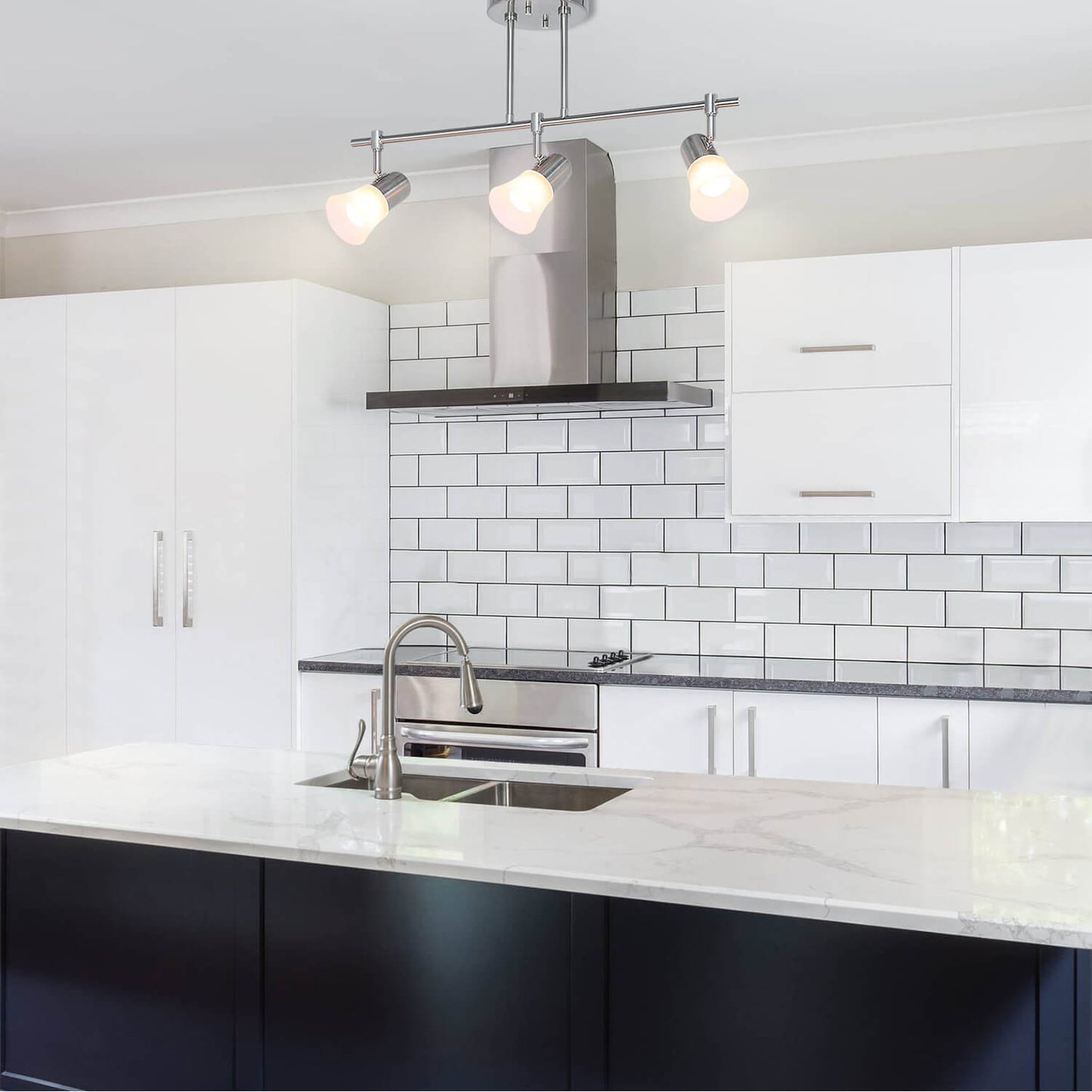 Modern Glass Kitchen Island Track Light XB-TR1235-3-BN