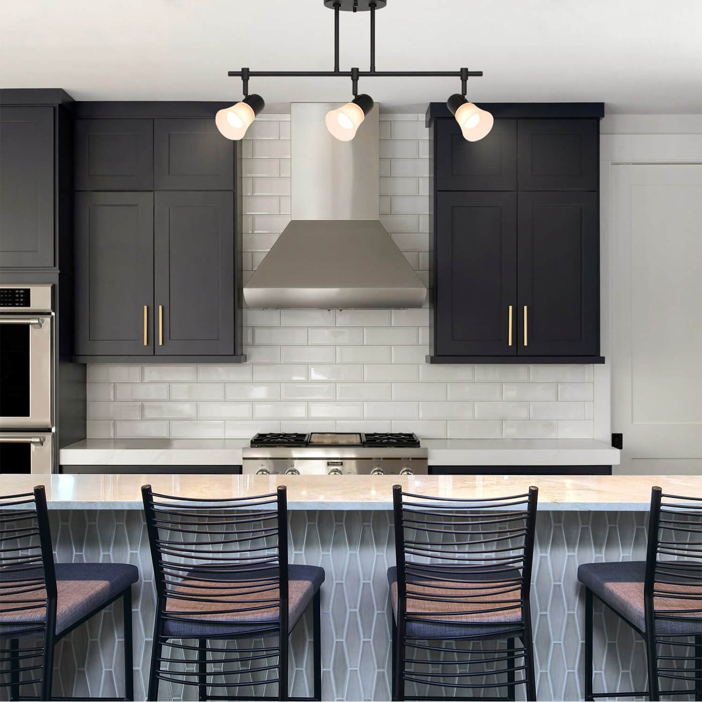 Track Lighting, 3-Light Ceiling Mount, Adjustable Spotlight Heads, Matte Black XB-TR1235-3-MB