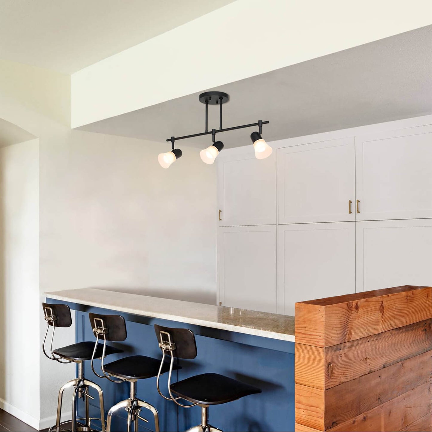 Track Lighting, 3-Light Ceiling Mount, Adjustable Spotlight Heads, Matte Black XB-TR1235-3-MB