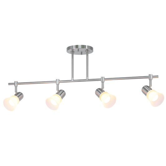 Track Lighting, 4-Light Ceiling Mount, Brushed Nickel, Frosted Glass Shades XB-TR1235-4-BN