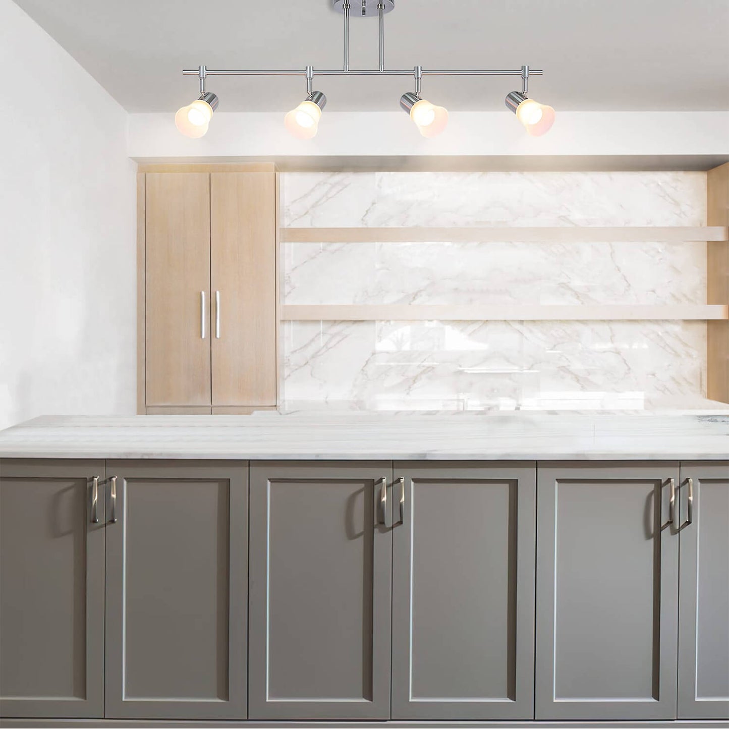 Track Lighting, 4-Light Ceiling Mount, Brushed Nickel, Frosted Glass Shades XB-TR1235-4-BN