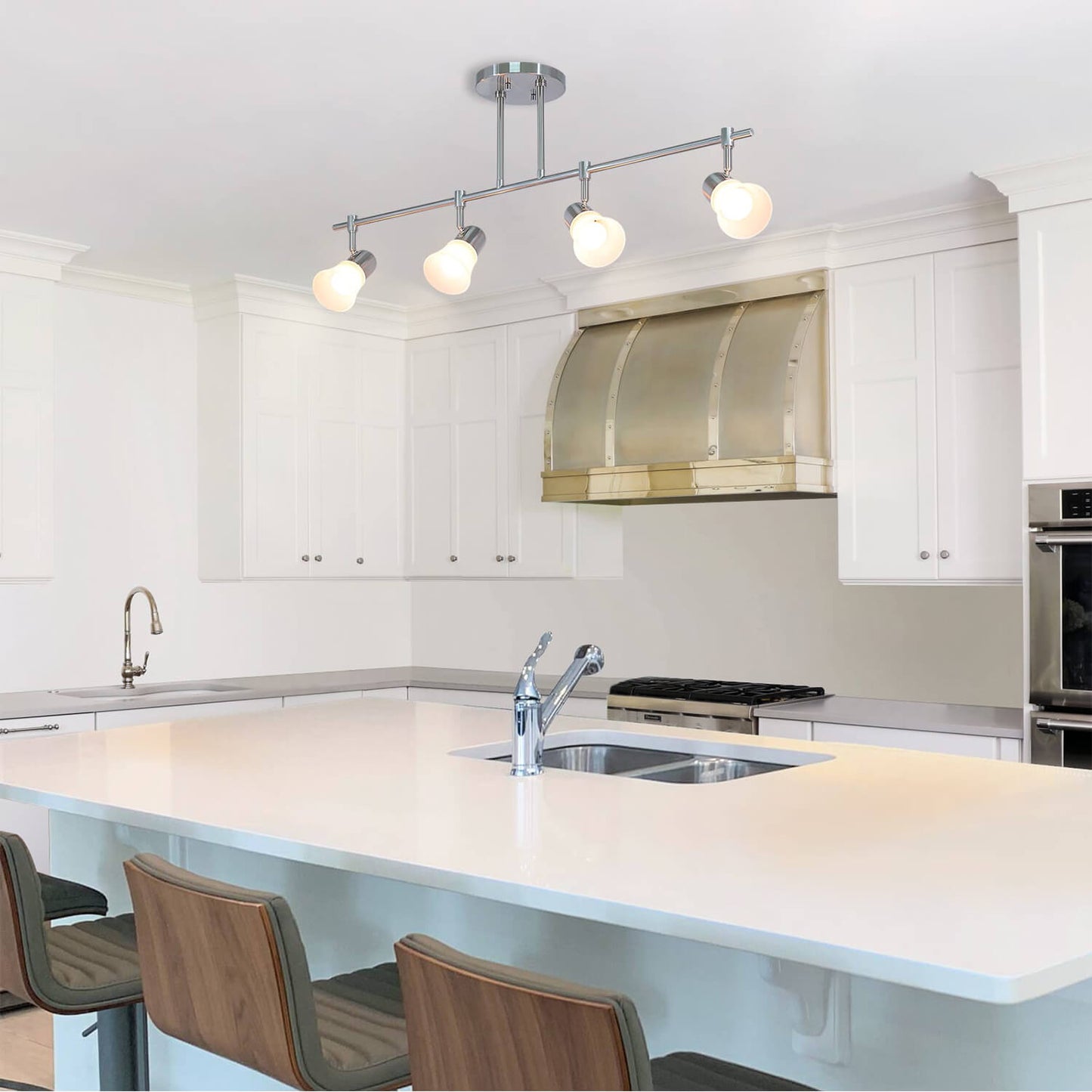 Track Lighting, 4-Light Ceiling Mount, Brushed Nickel, Frosted Glass Shades XB-TR1235-4-BN