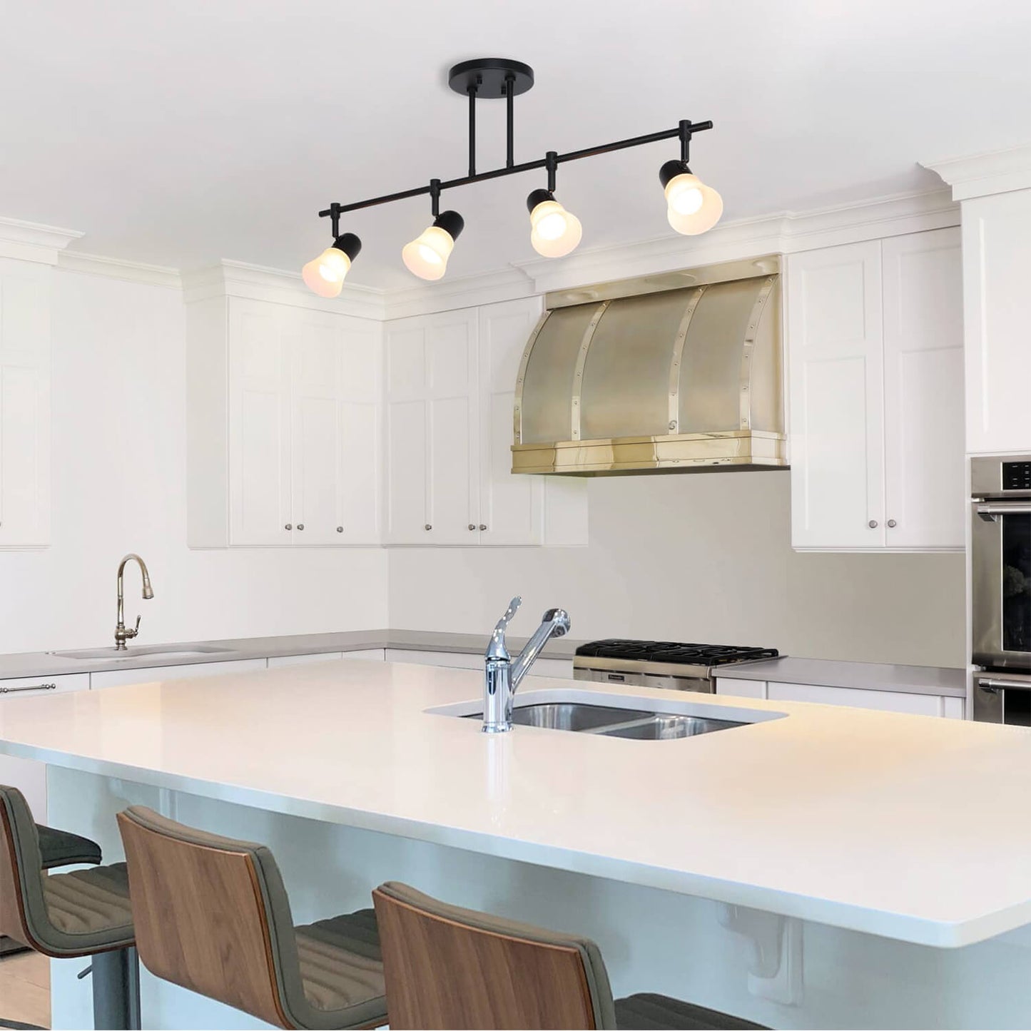 Modern Track Light Fixture, 4-Light Black Kitchen Island Lighting, Glass Shades XB-TR1235-4-MB