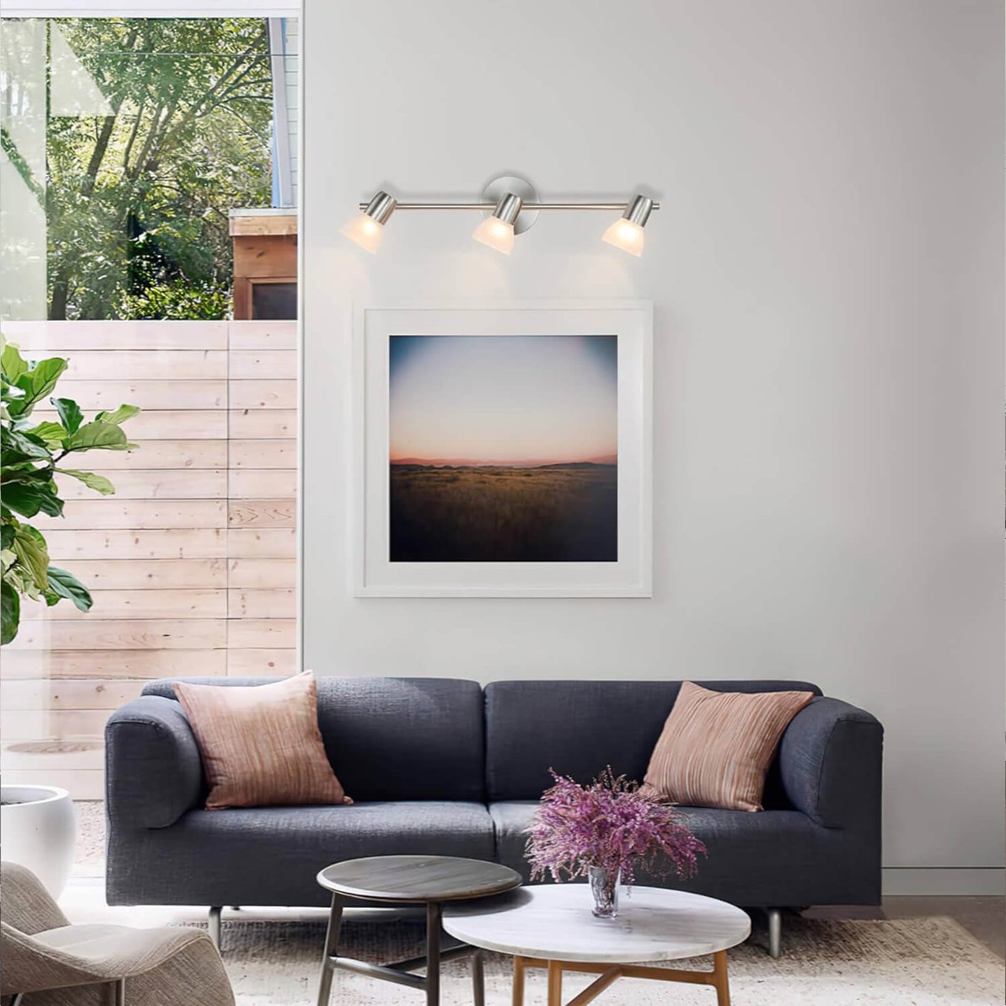 Track Light Fixture, 3-Light Ceiling Mount, Brushed Nickel, Adjustable Spotlights XB-TR1237-3-BN
