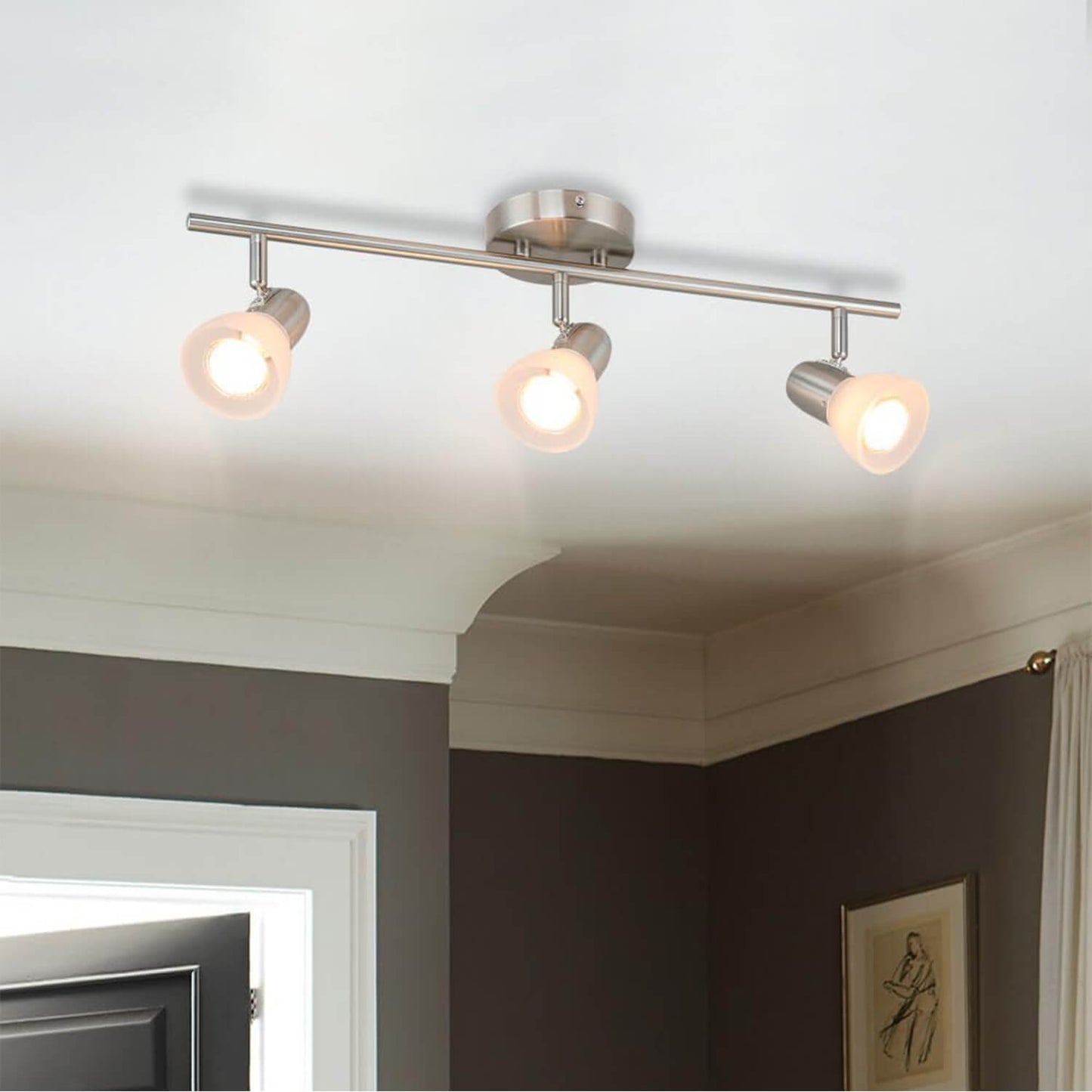 Track Light Fixture, 3-Light Ceiling Mount, Brushed Nickel, Adjustable Spotlights XB-TR1237-3-BN