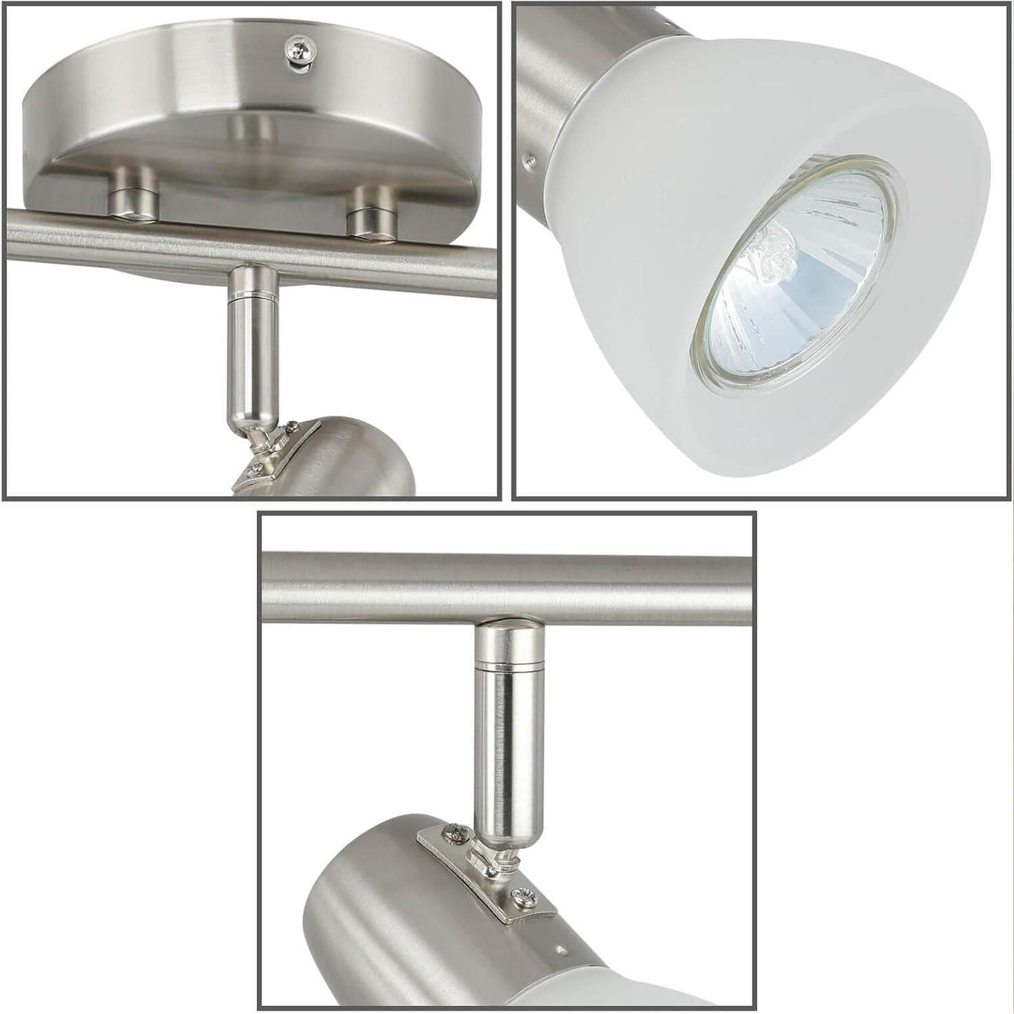 Track Light Fixture, 3-Light Ceiling Mount, Brushed Nickel, Adjustable Spotlights XB-TR1237-3-BN
