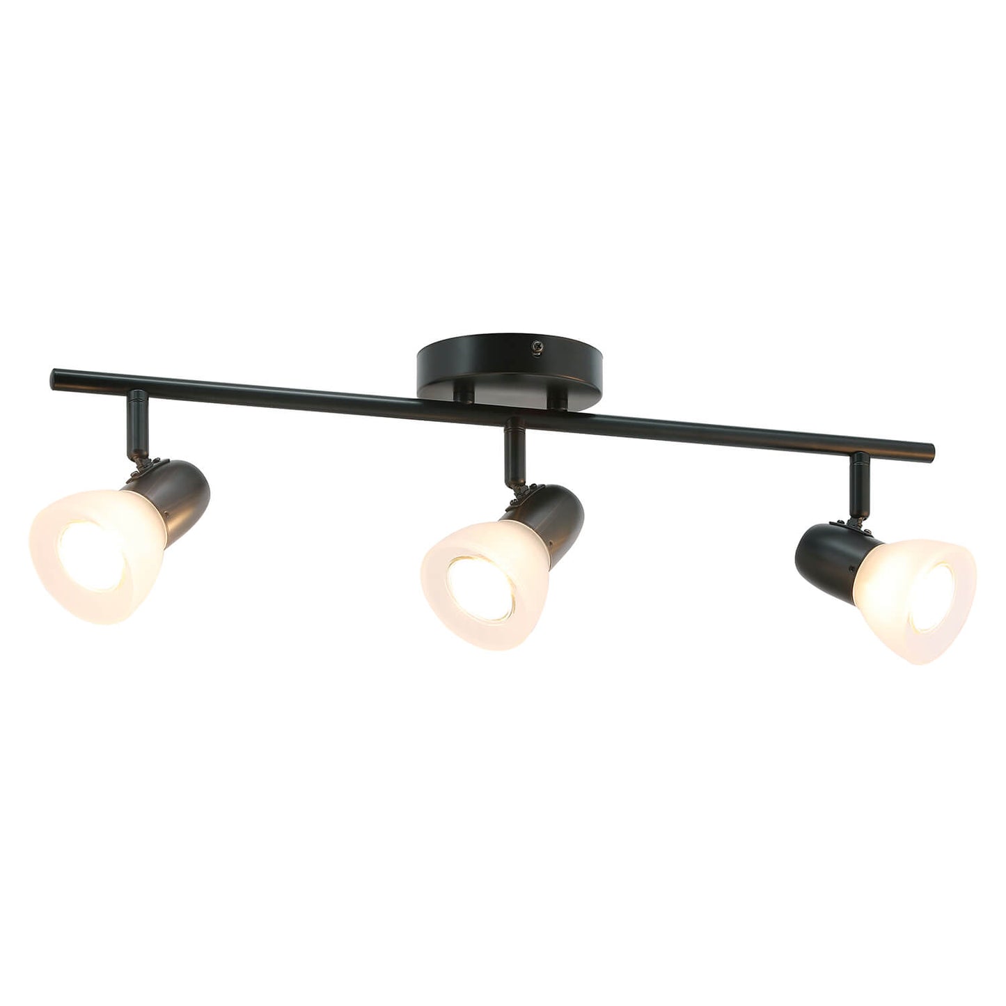 Modern Track Light Fixture, 3-Light Rail with Frosted Glass Shades, Matte Black XB-TR1237-3-MB