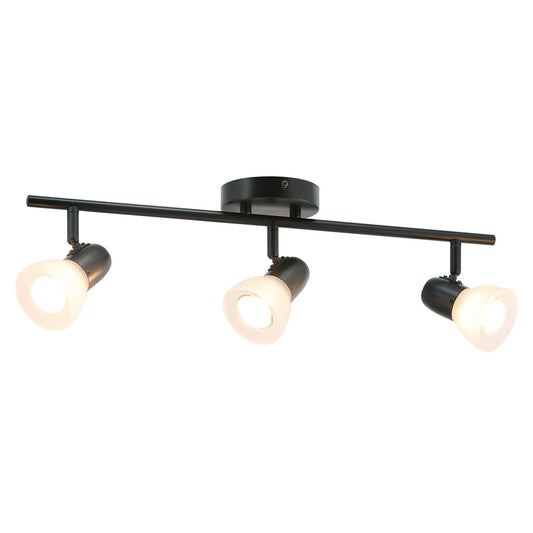 Modern Track Light Fixture, 3-Light Rail with Frosted Glass Shades, Matte Black XB-TR1237-3-MB