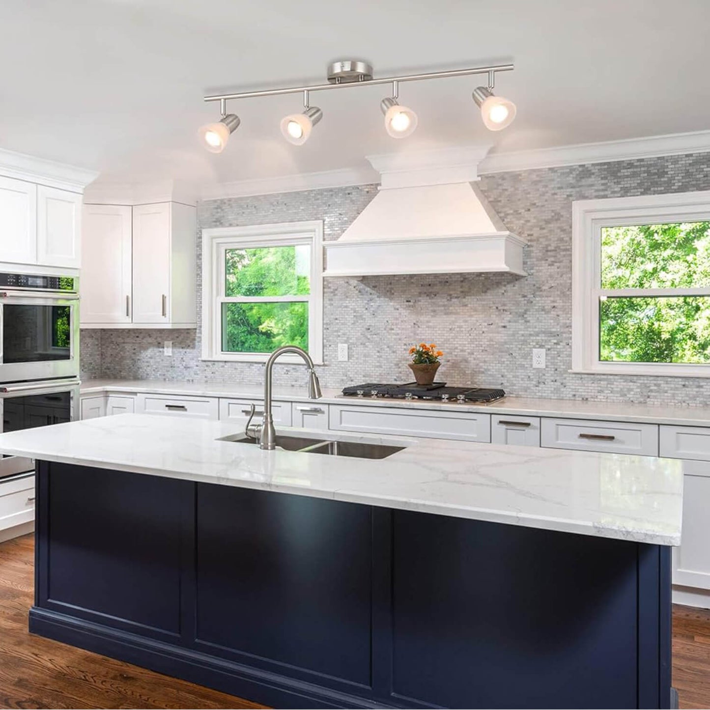 Modern Kitchen Track Lighting with Glass: Brushed Nickel Finish XB-TR1237-4-BN