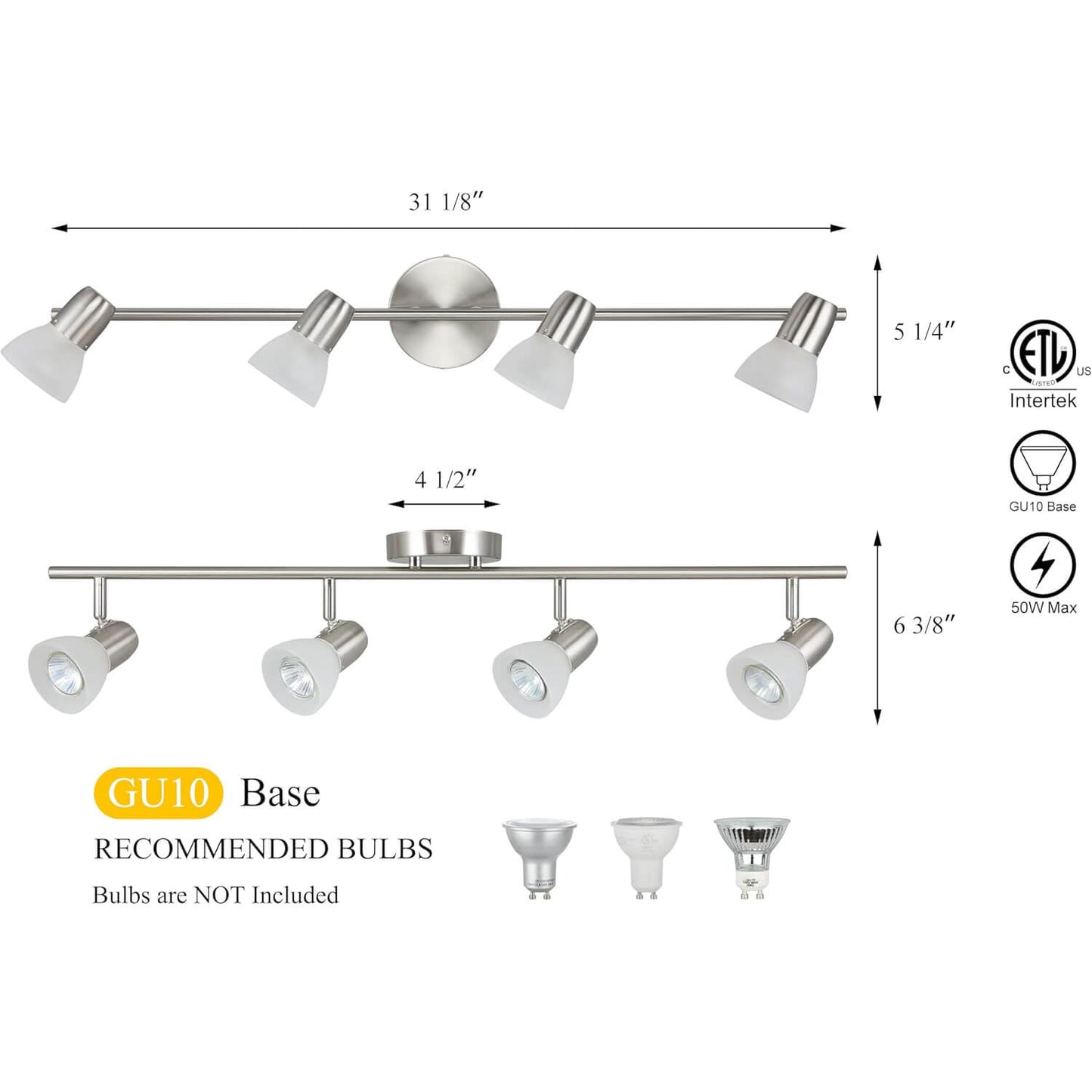 Modern Kitchen Track Lighting with Glass: Brushed Nickel Finish XB-TR1237-4-BN